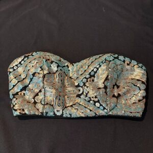 Forever 21 Womens Sequin Bralette Size Small Boho Festival Sexy Night out Zipper